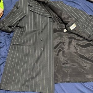 Men's Black Pinstripe Double-Breasted Trench Coat
